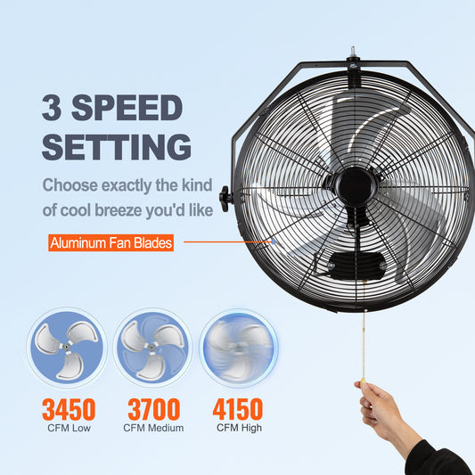 VEVOR 18" Wall Mount Fan – High Velocity, 3-Speed, 4150 CFM, Waterproof, ETL Listed.