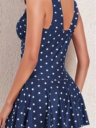 Women's Polka Dot Print Plus Size Skirt Bikini Split Swimsuit